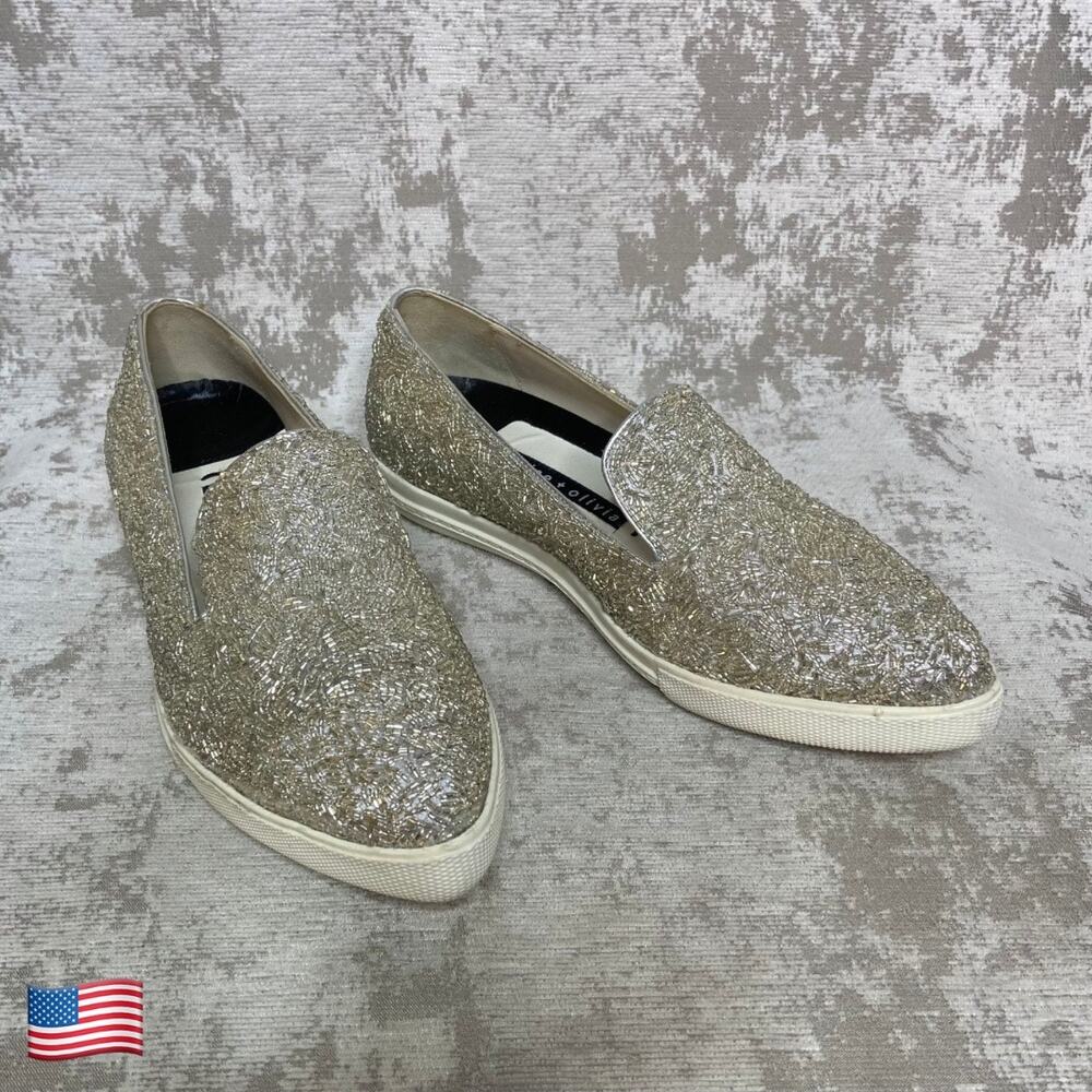 Alice + Olivia Pointed Toe Beaded Plimsoll Sneaker in Silver